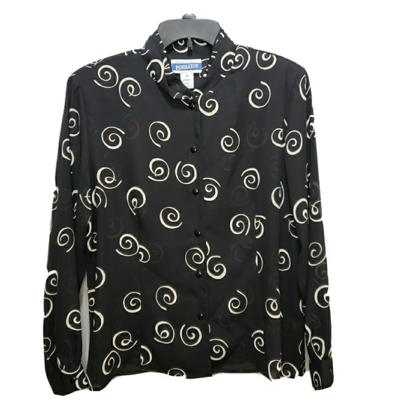 Pendleton Vintage 80's Black Sheer Printed Button Down Blouse Shirt 14P - Picture 2 of 13